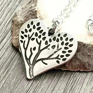 Tree of life heart necklace bohemian jewelry silver tone